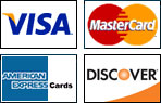 We accept Visa, Mastercard, American Express and Discover. We accept Visa, Mastercard, American Express and Discover.