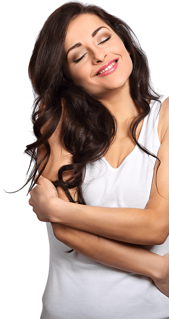 Woman with long brown hair smiling